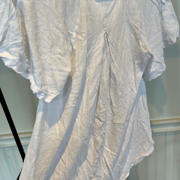 Free People White Short Sleeve V-Neck Linen Flowy Shirt Size XS C001 - Picture 5 of 12